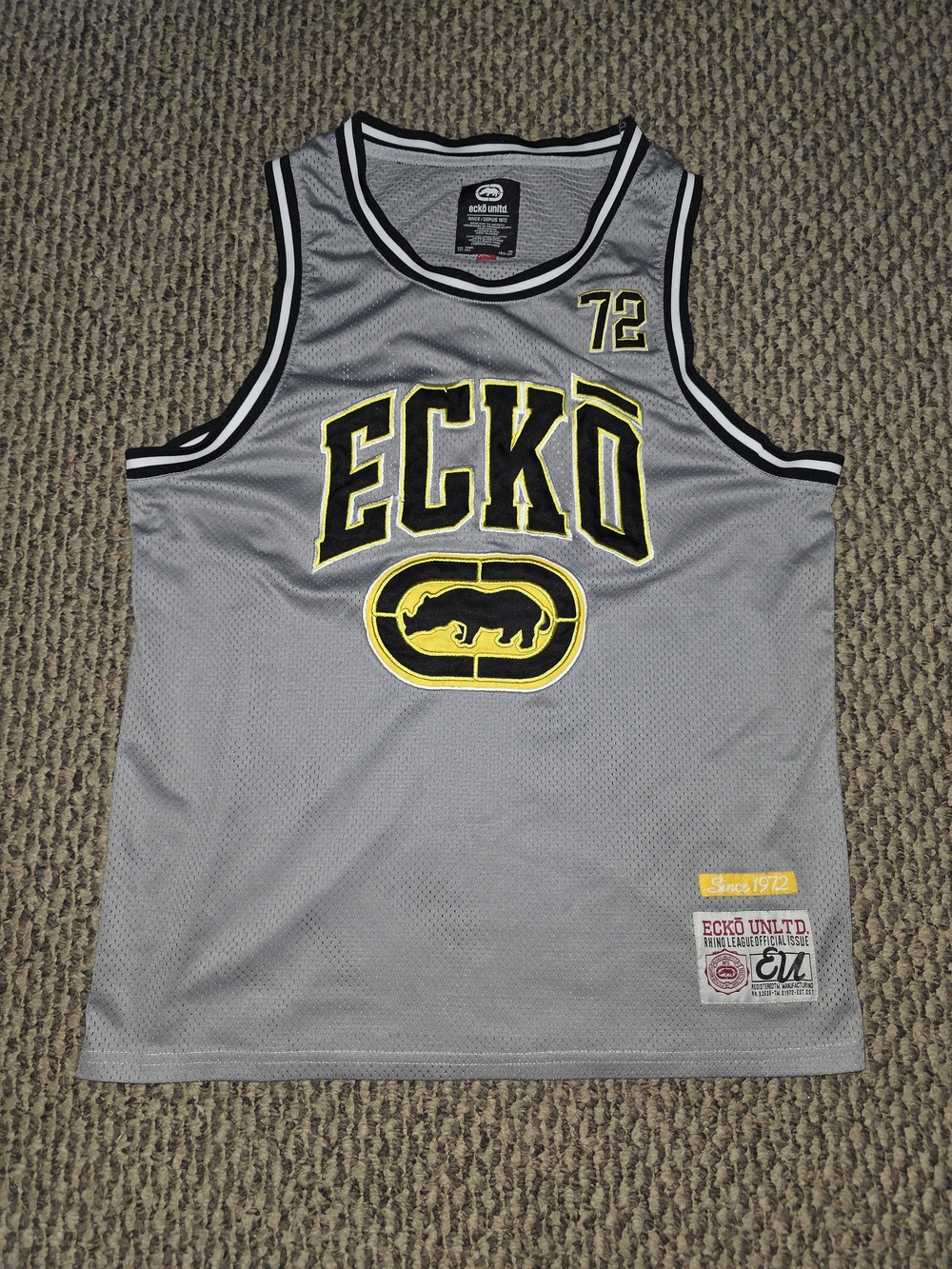 Ecko Unlimited Gray and Yellow Mesh Basketball Jersey